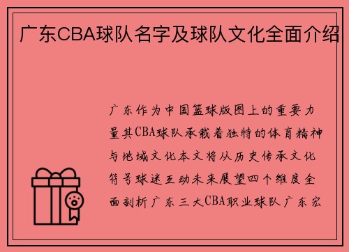 广东CBA球队名字及球队文化全面介绍